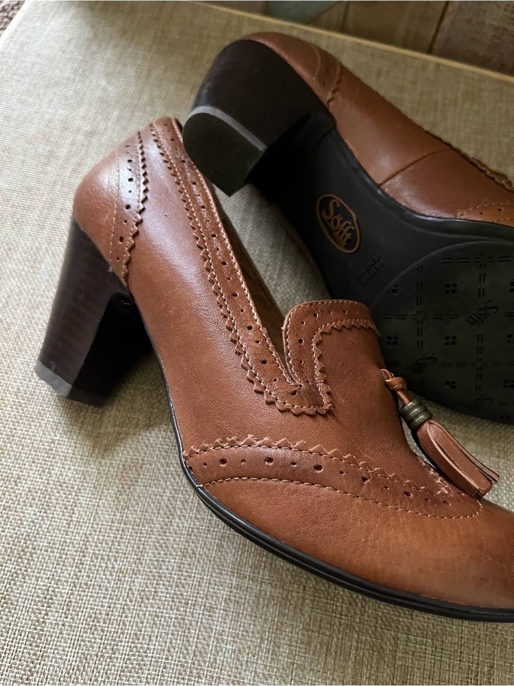 Sofft Cognac Leather Tassel Loafers - Picture 2 of 5